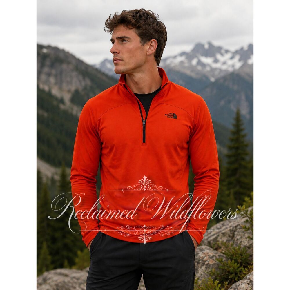 The North Face Men's Orange Quarter Zip Pullover Fleece Jacket – Size M